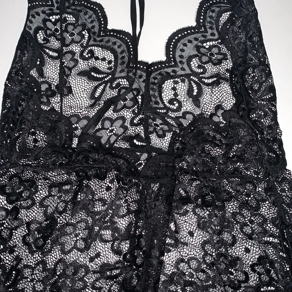 Black Lace Floral Teddy Lingerie Set NWT